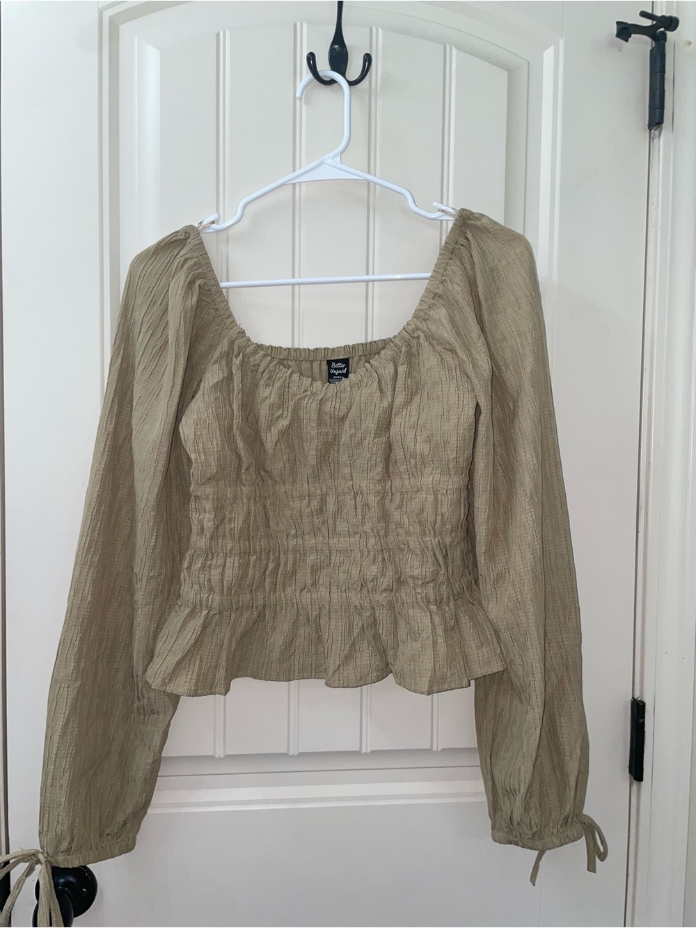 Better Unsaid  Olive Smocked Peasant Blouse